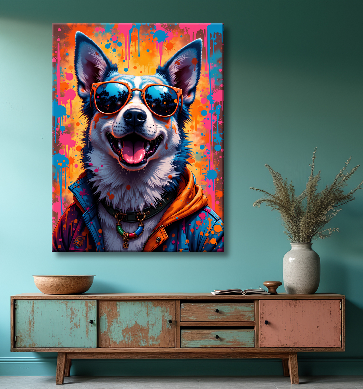 Tableau chien graffiti - Art mural urbain coloré et fun avec decor