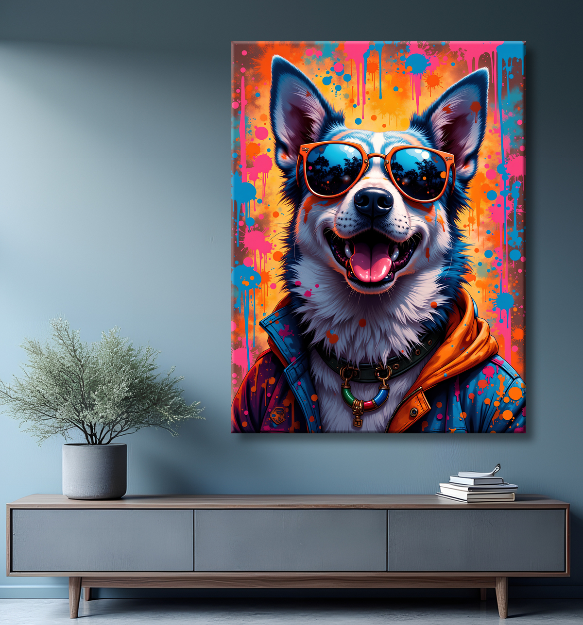 Tableau chien graffiti - Art mural urbain coloré et fun avec decor