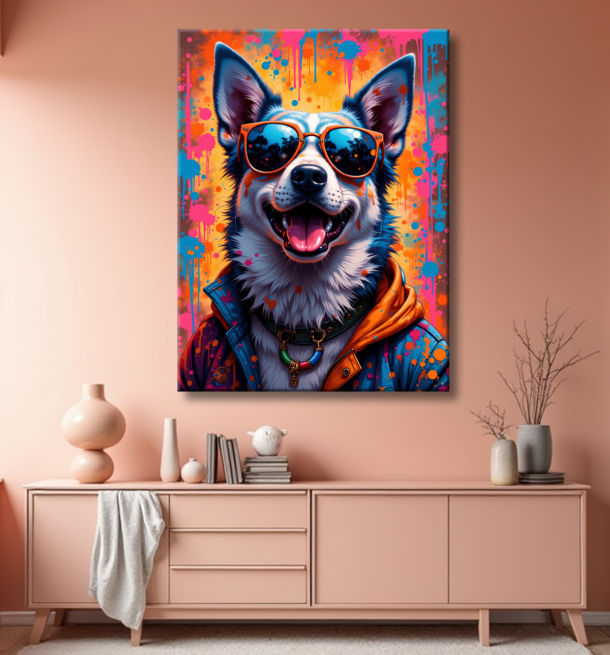 Tableau chien graffiti - Art mural urbain coloré et fun avec decor