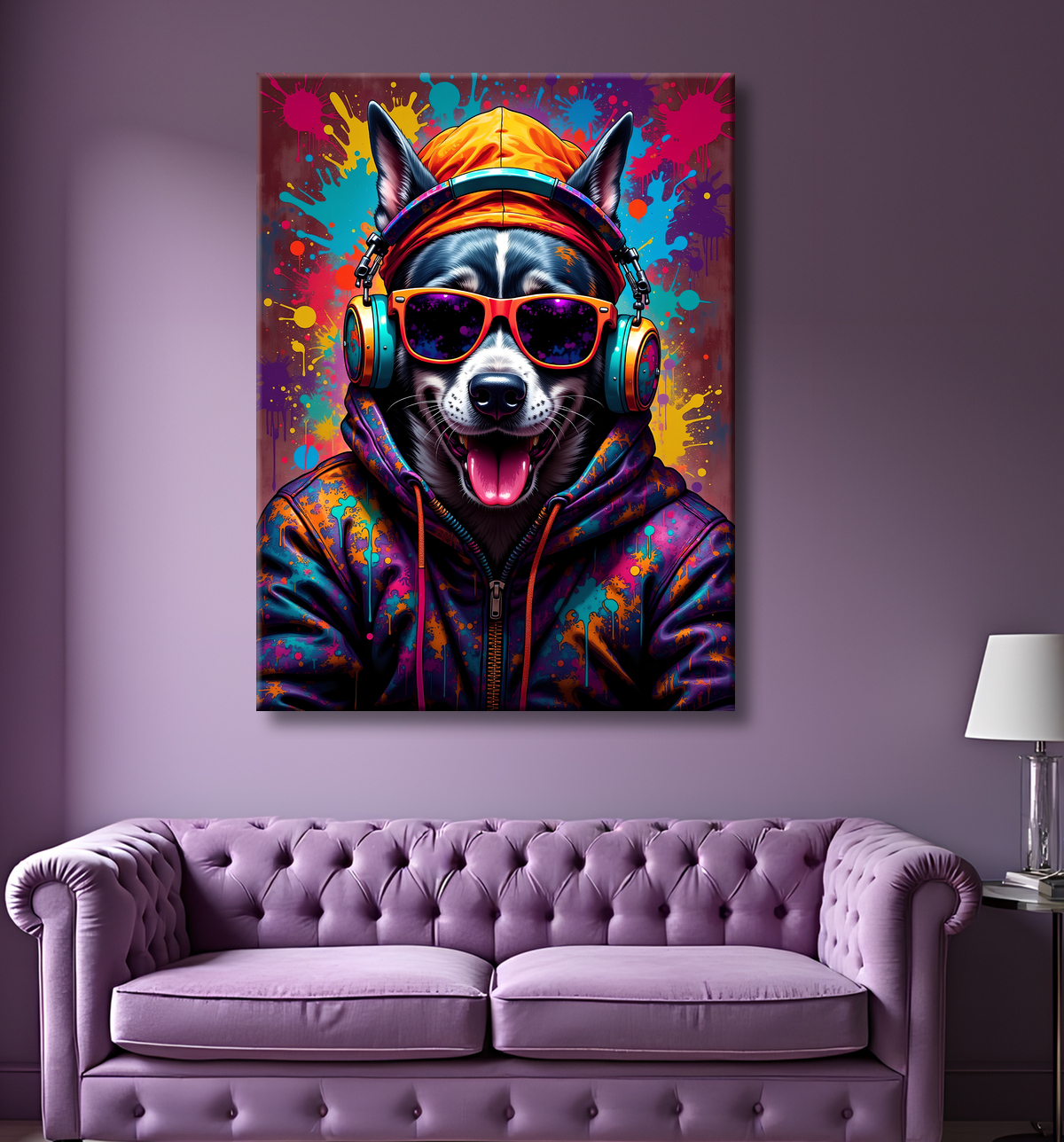 Tableau chien graffiti - Art mural urbain coloré et fun avec decor