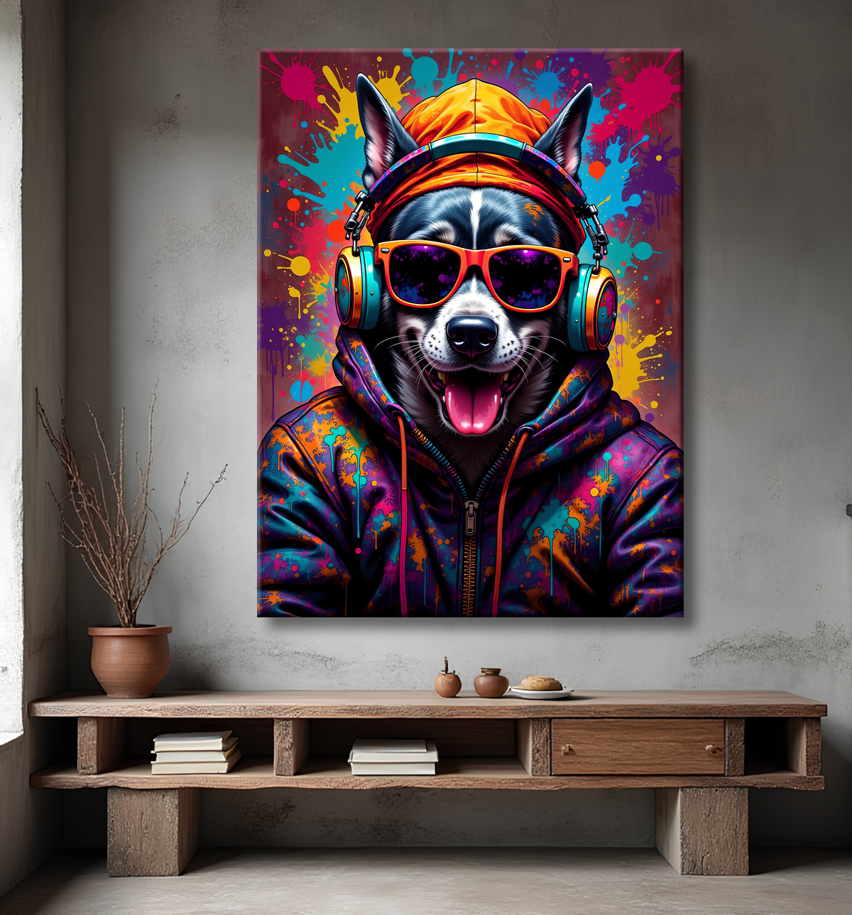 Tableau chien graffiti - Art mural urbain coloré et fun avec decor