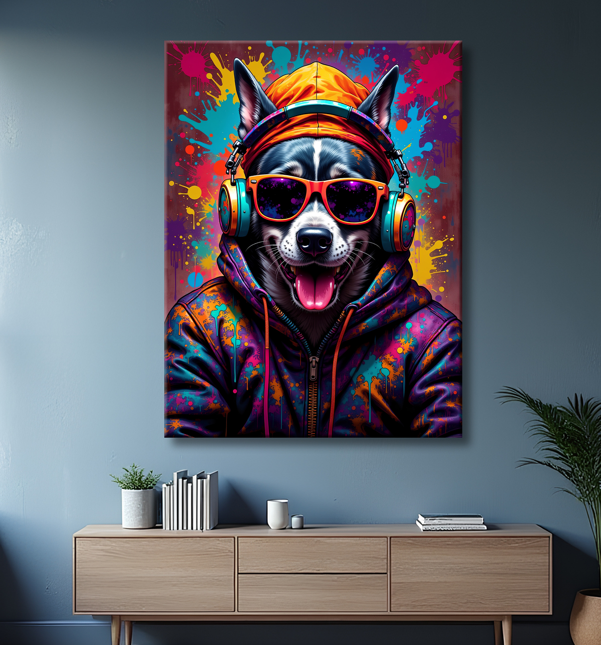 Tableau chien graffiti - Art mural urbain coloré et fun avec decor