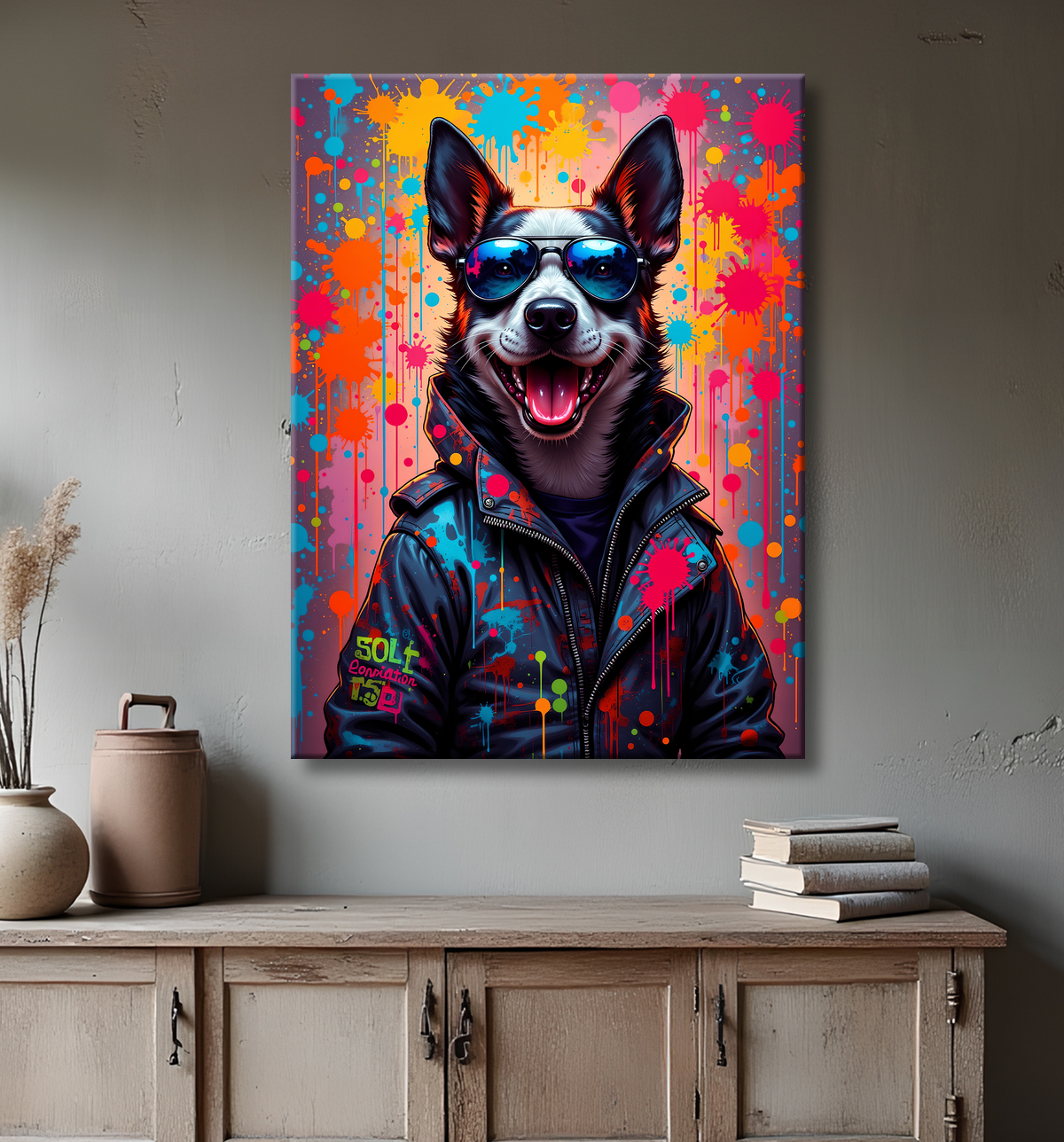 Tableau chien graffiti - Art mural urbain coloré et fun avec decor