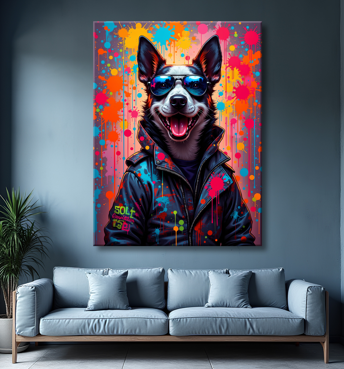 Tableau chien graffiti - Art mural urbain coloré et fun avec decor