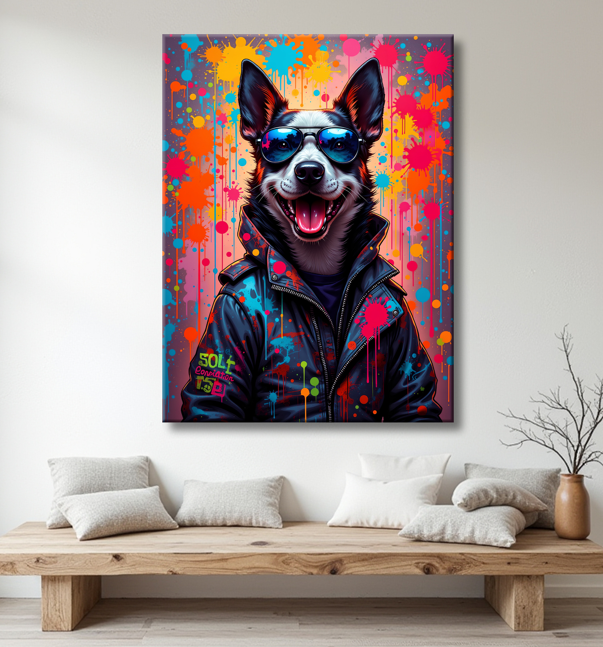 Tableau chien graffiti - Art mural urbain coloré et fun avec decor