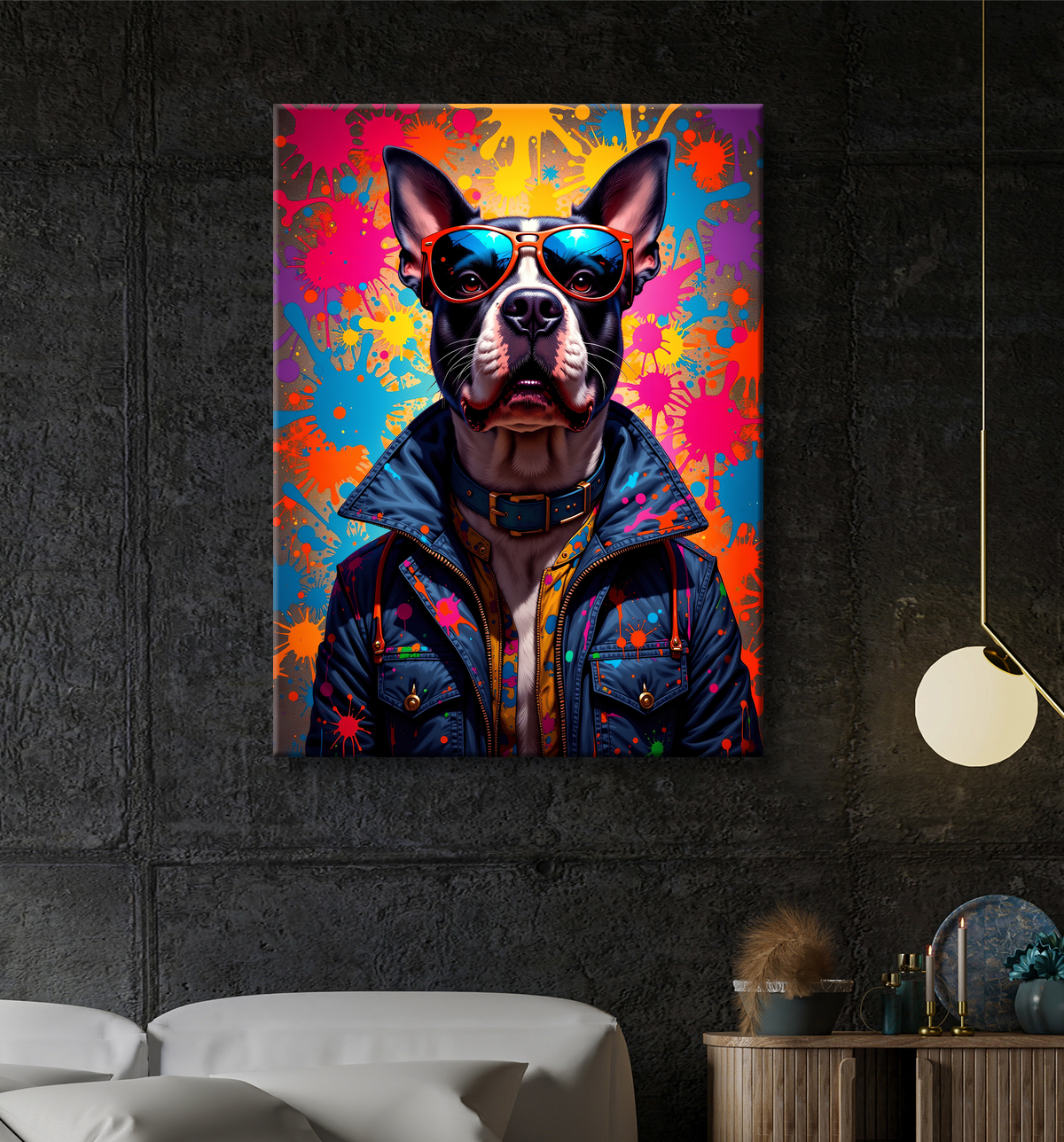 Tableau chien graffiti - Art mural urbain coloré et fun avec decor