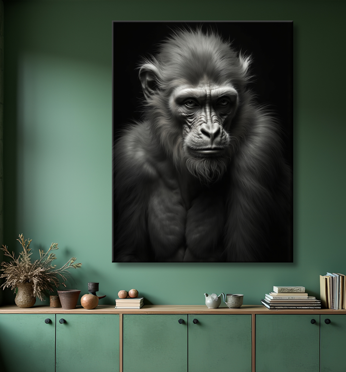 Tableau singe - Portrait chimpanzé studio avec decor
