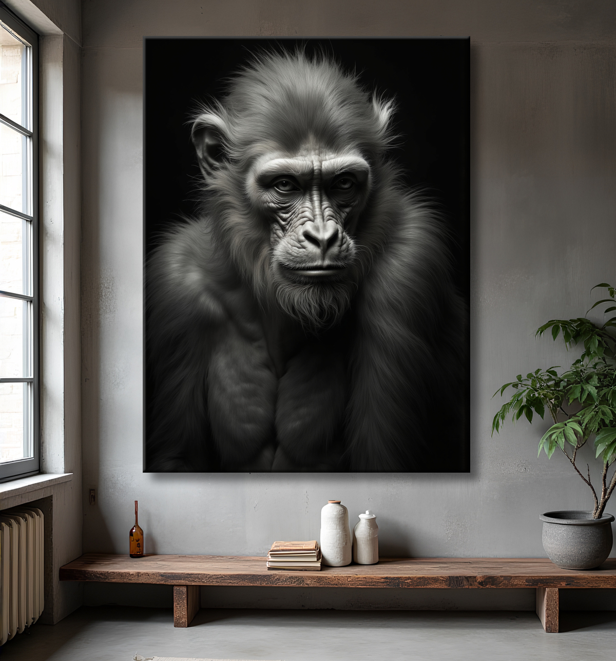 Tableau singe - Portrait chimpanzé studio avec decor
