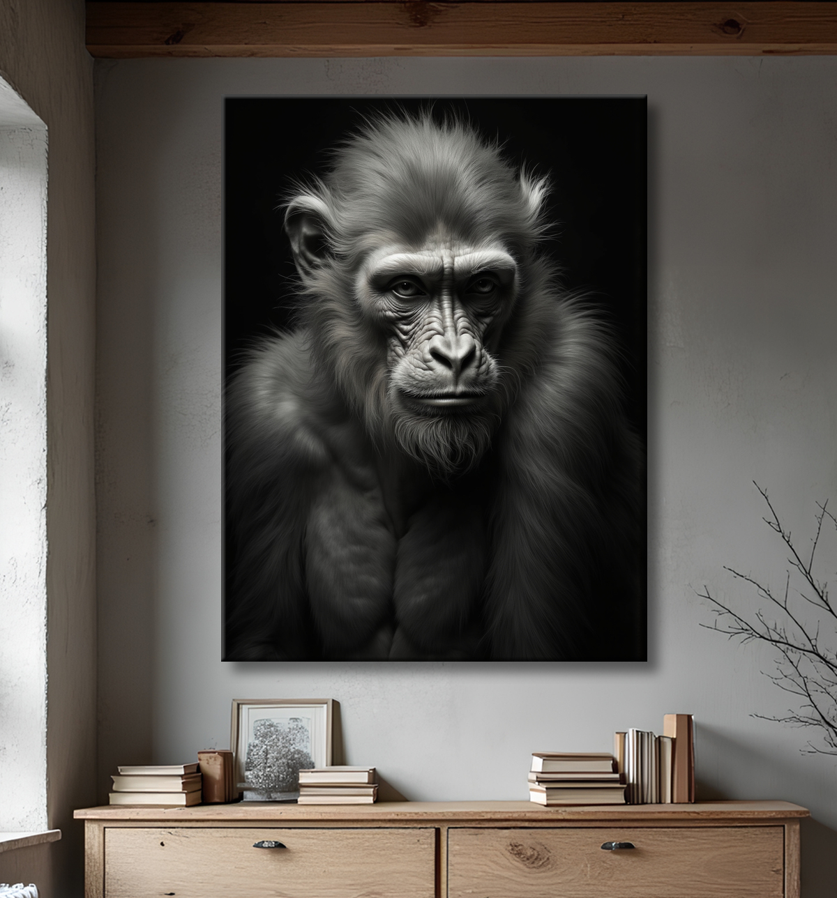 Tableau singe - Portrait chimpanzé studio avec decor