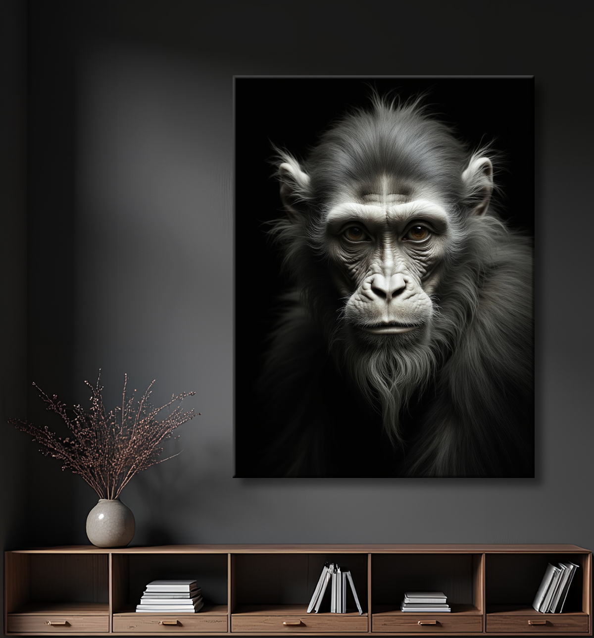Tableau singe - Portrait chimpanzé studio avec decor