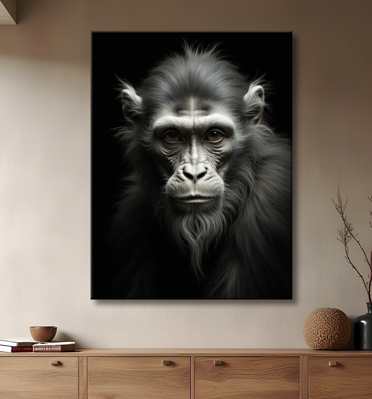 Tableau singe - Portrait chimpanzé studio avec decor