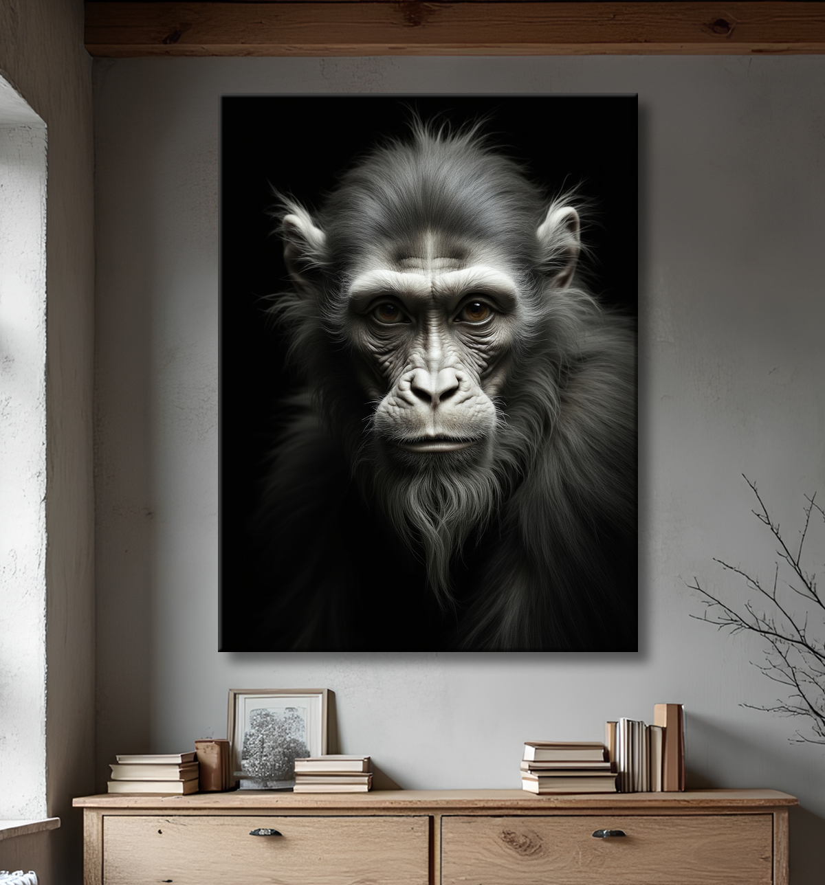 Tableau singe - Portrait chimpanzé studio avec decor