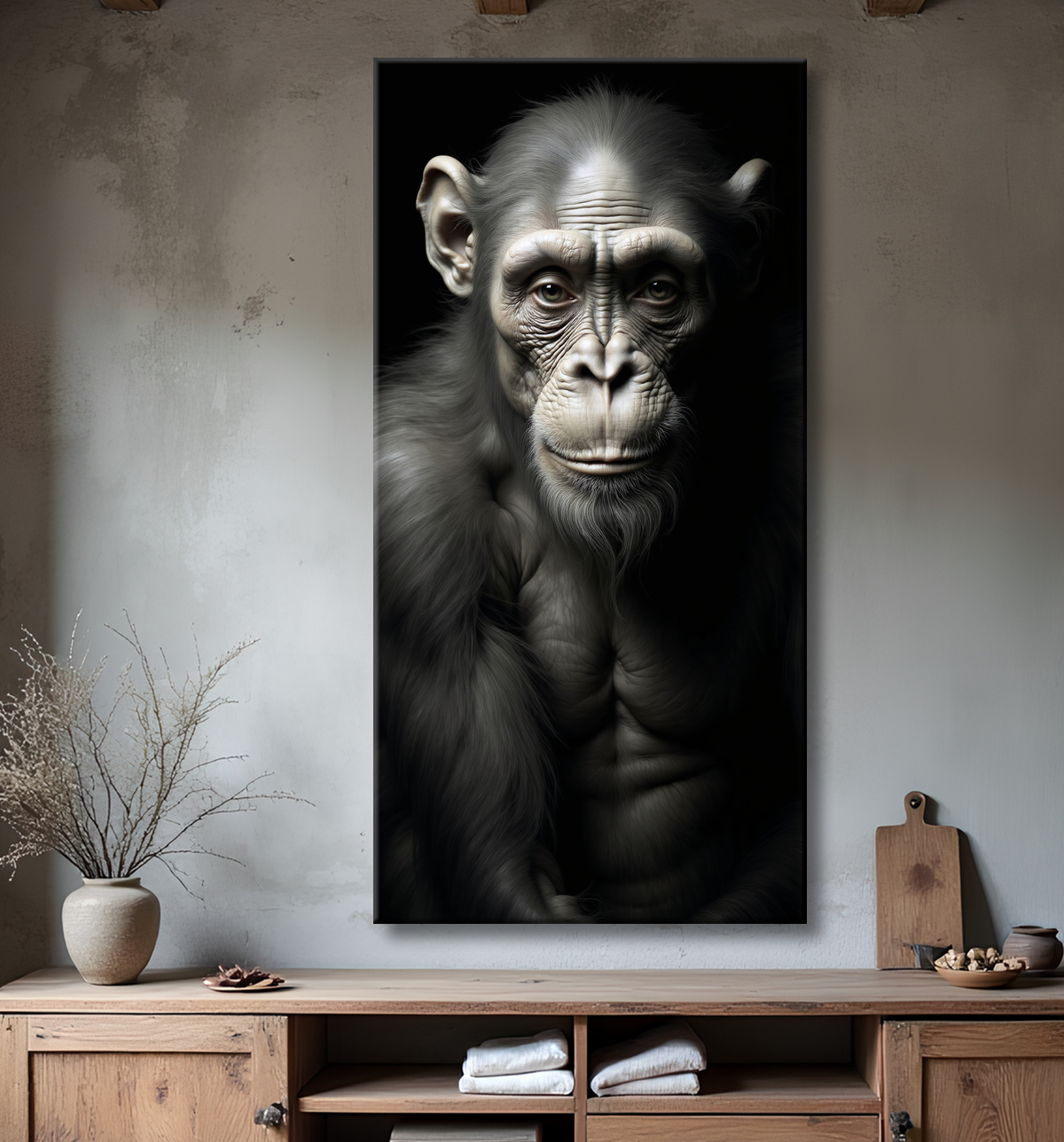 Tableau singe - Portrait chimpanzé studio avec decor