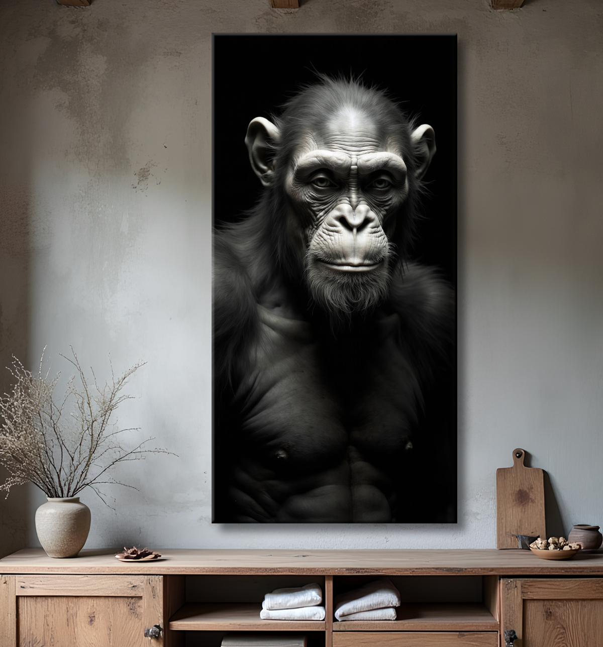 Tableau singe - Portrait chimpanzé studio avec decor