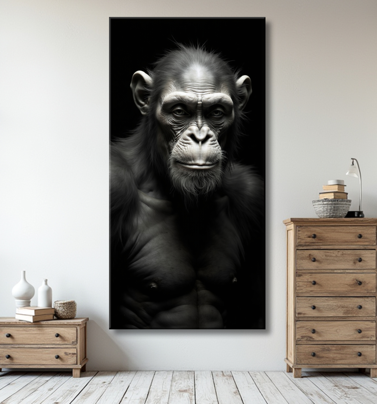Tableau singe - Portrait chimpanzé studio avec decor