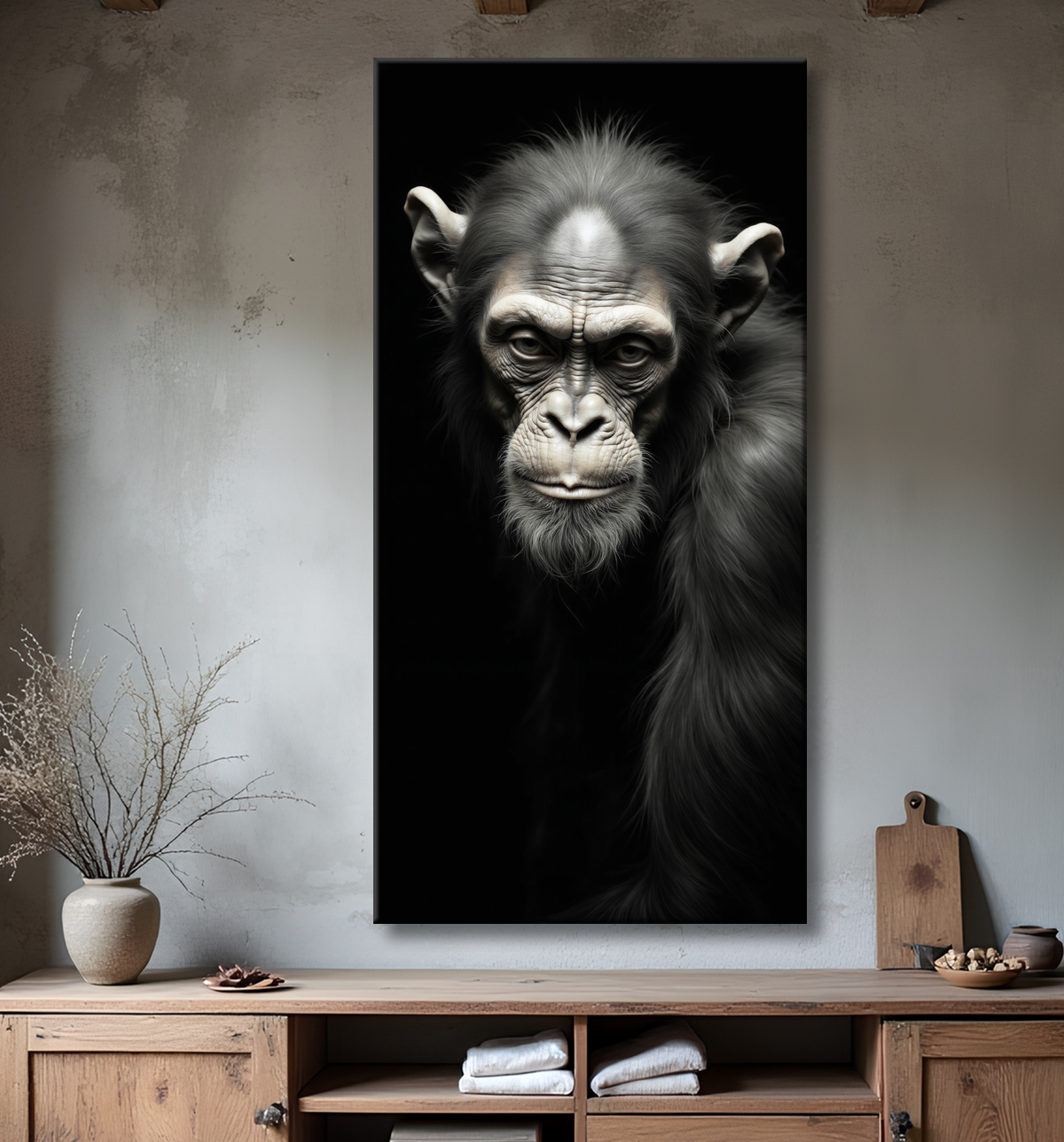 Tableau singe - Portrait chimpanzé studio avec decor