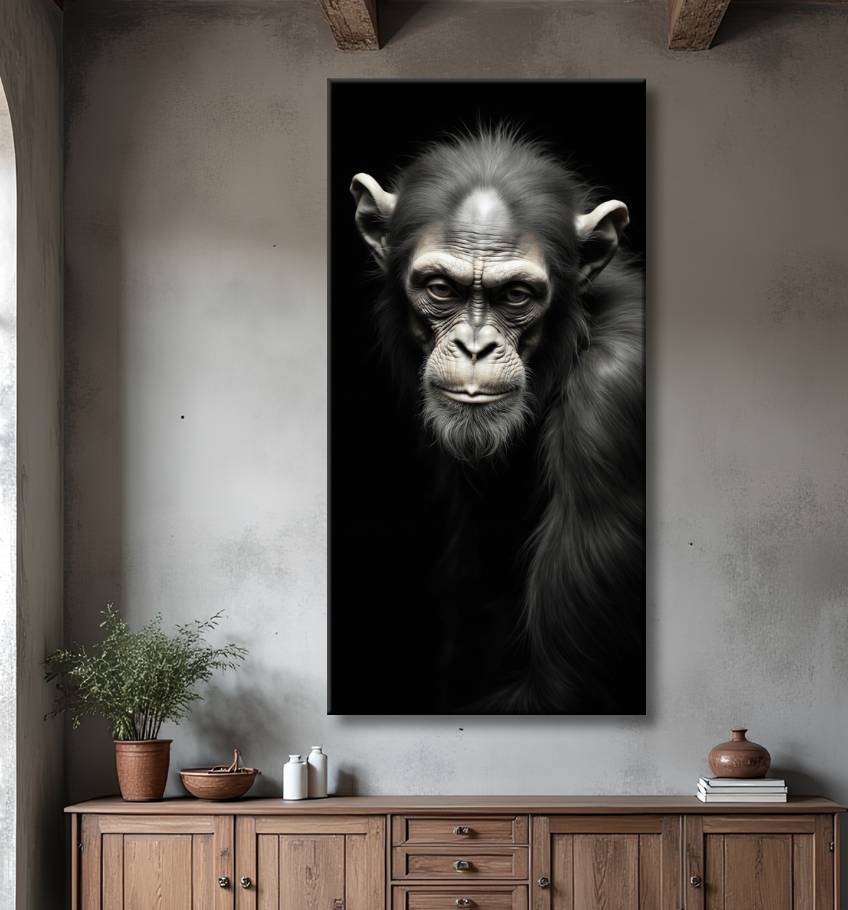 Tableau singe - Portrait chimpanzé studio avec decor