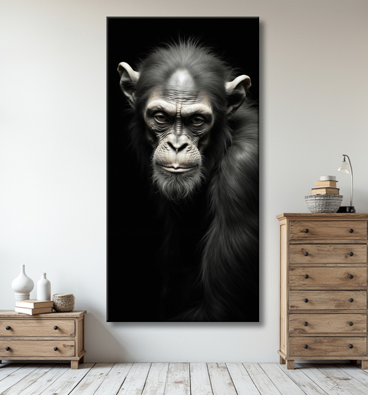 Tableau singe - Portrait chimpanzé studio avec decor