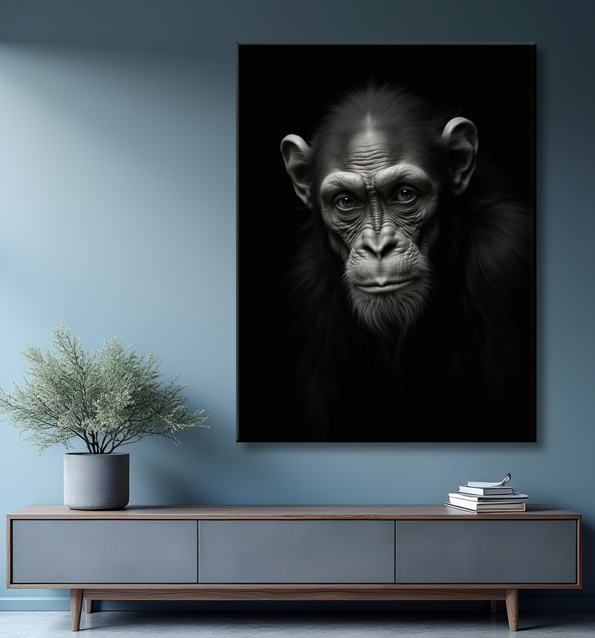 Tableau singe - Portrait chimpanzé studio avec decor