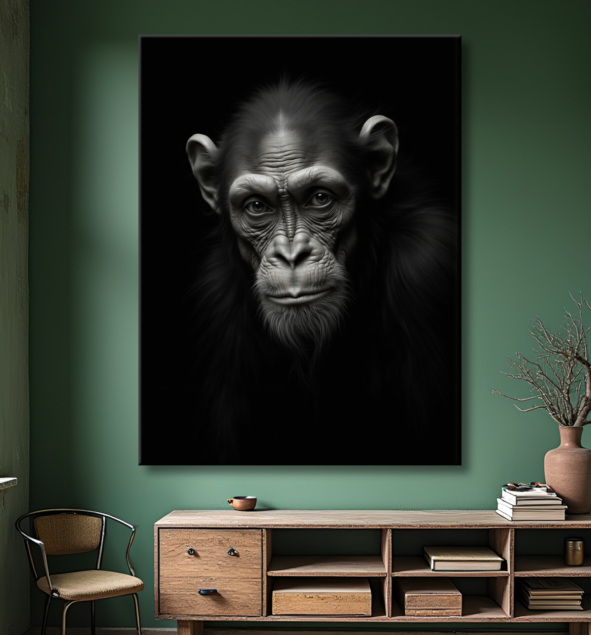 Tableau singe - Portrait chimpanzé studio avec decor