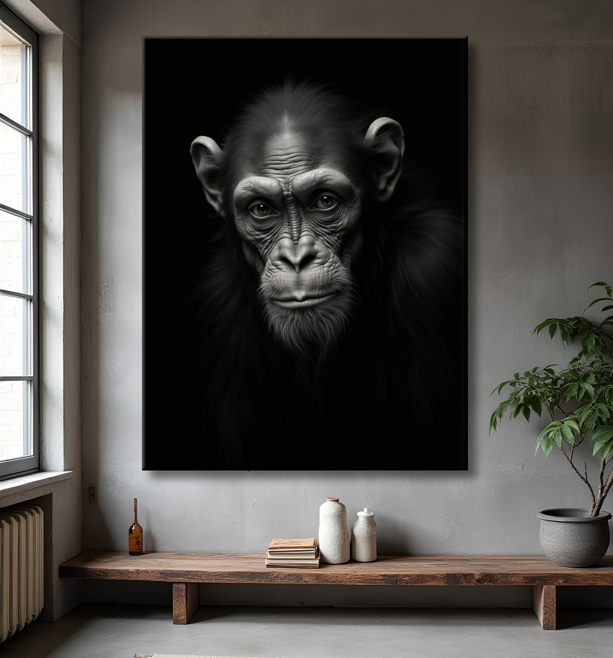 Tableau singe - Portrait chimpanzé studio avec decor
