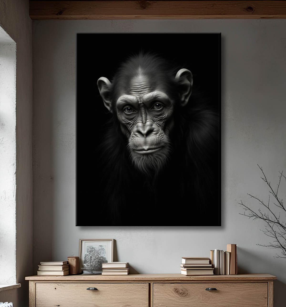Tableau singe - Portrait chimpanzé studio avec decor