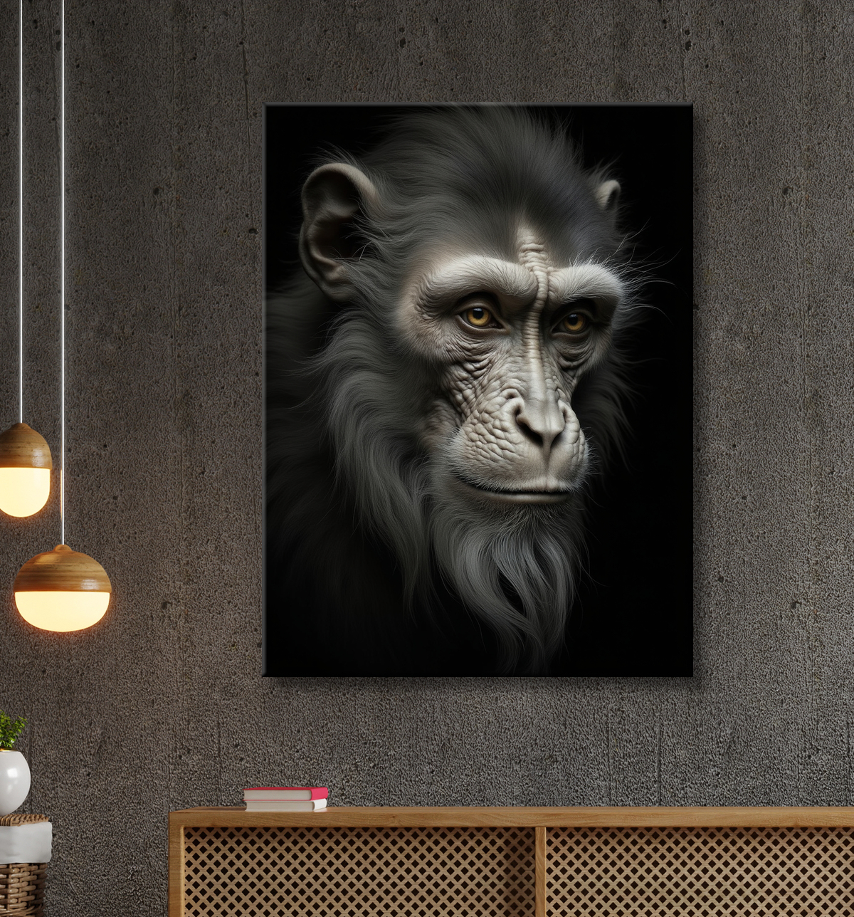 Tableau singe - Portrait chimpanzé studio avec decor