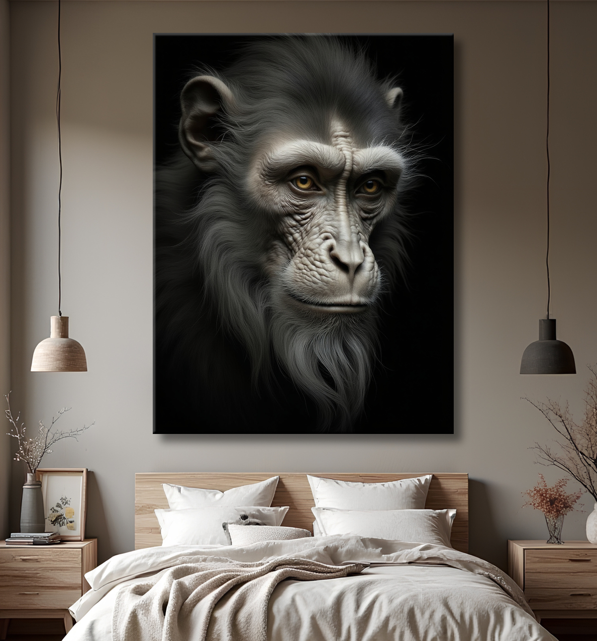 Tableau singe - Portrait chimpanzé studio avec decor