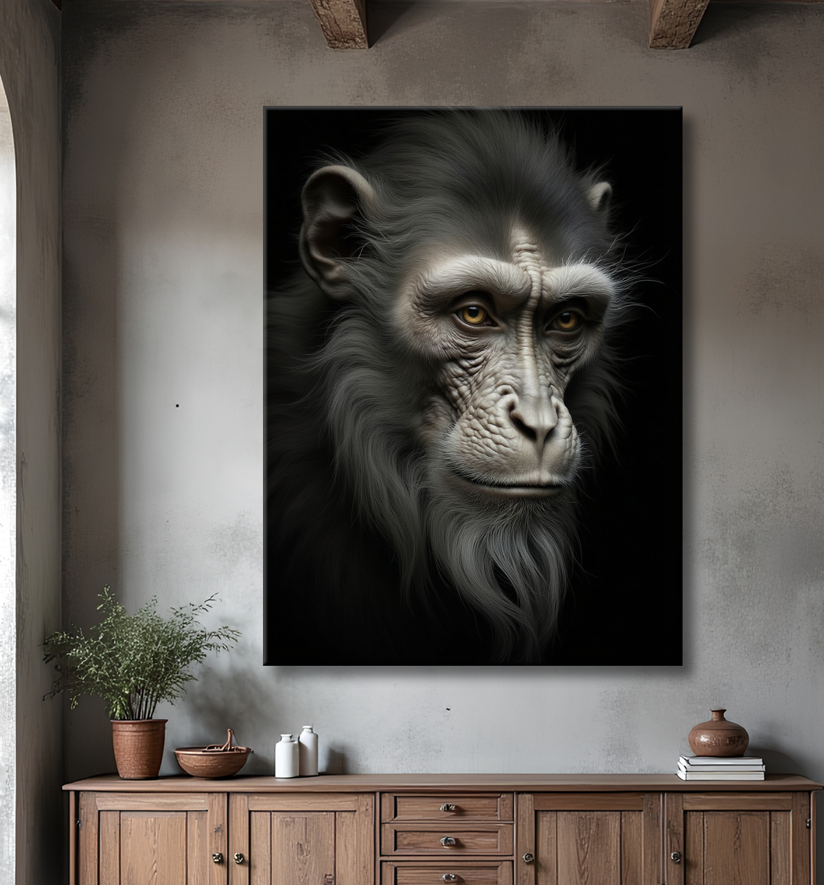 Tableau singe - Portrait chimpanzé studio avec decor