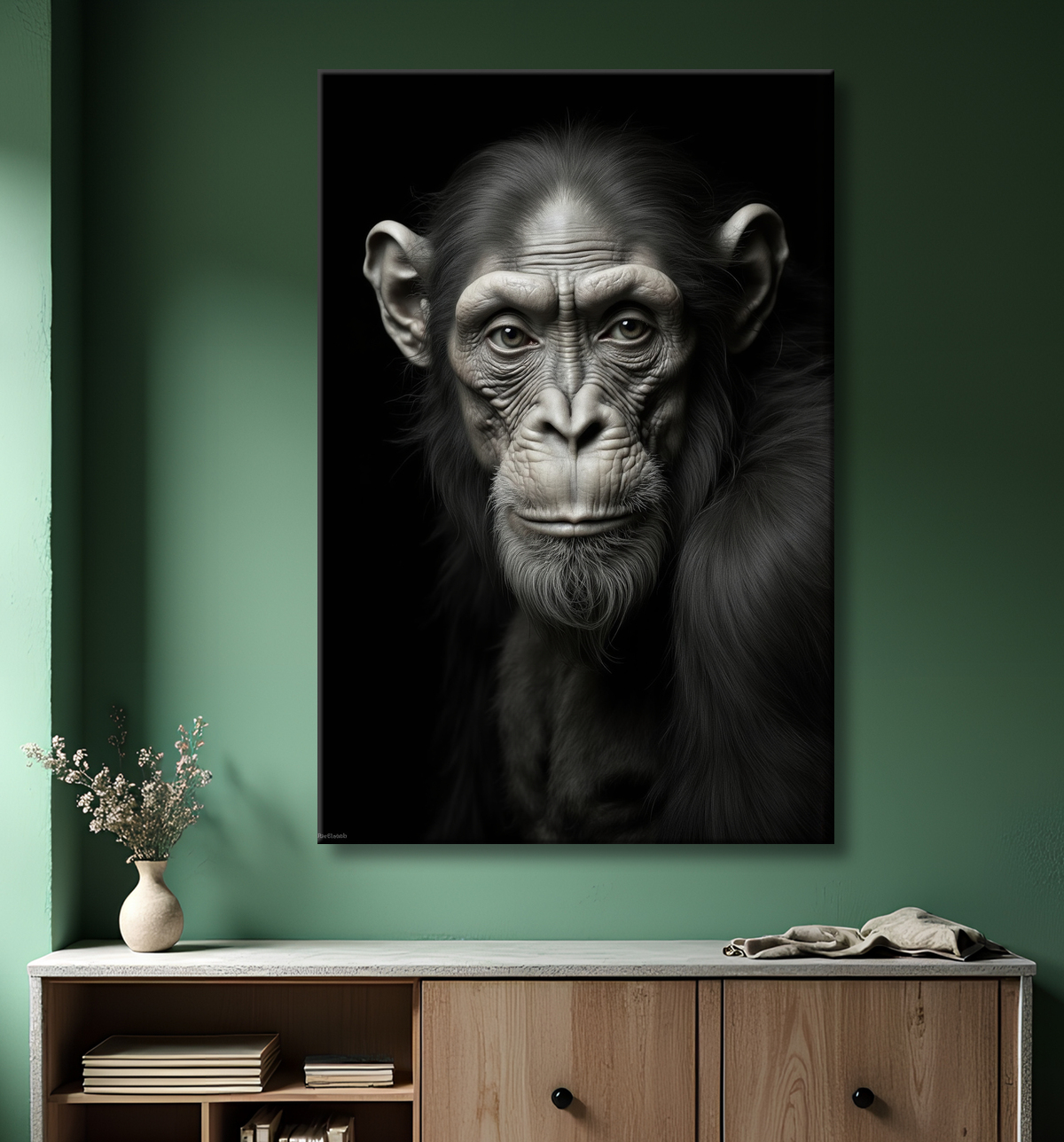 Tableau singe - Portrait chimpanzé studio avec decor