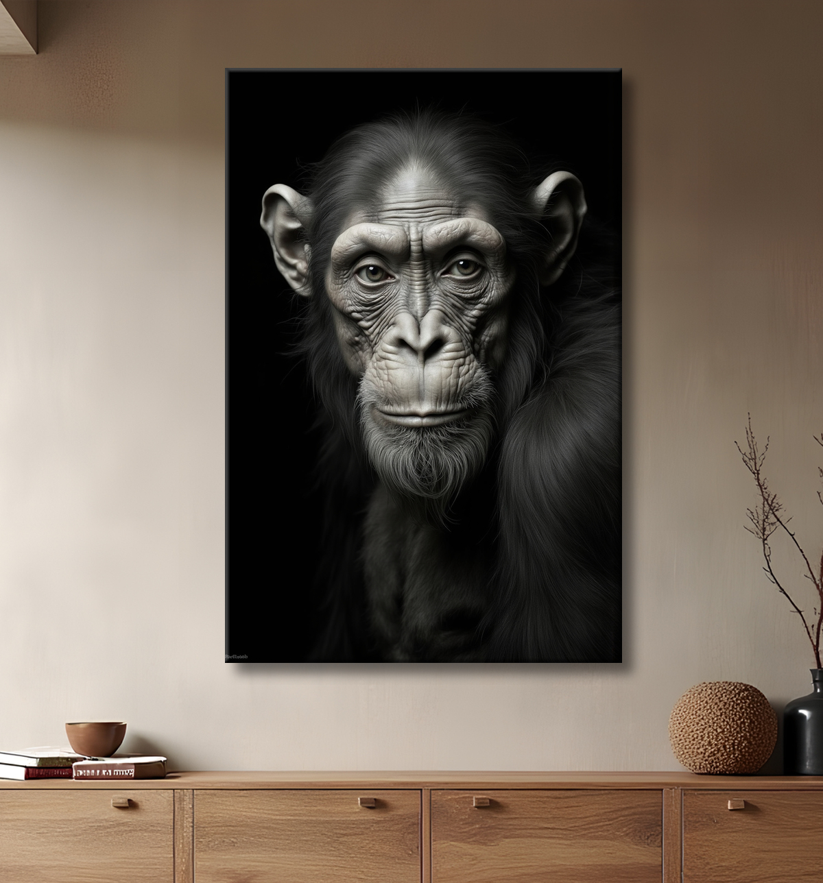 Tableau singe - Portrait chimpanzé studio avec decor