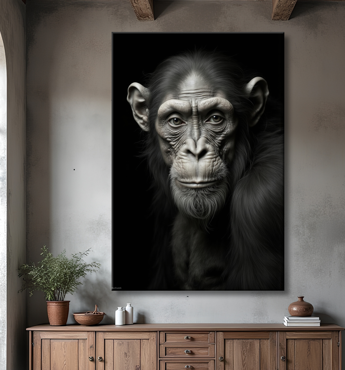 Tableau singe - Portrait chimpanzé studio avec decor