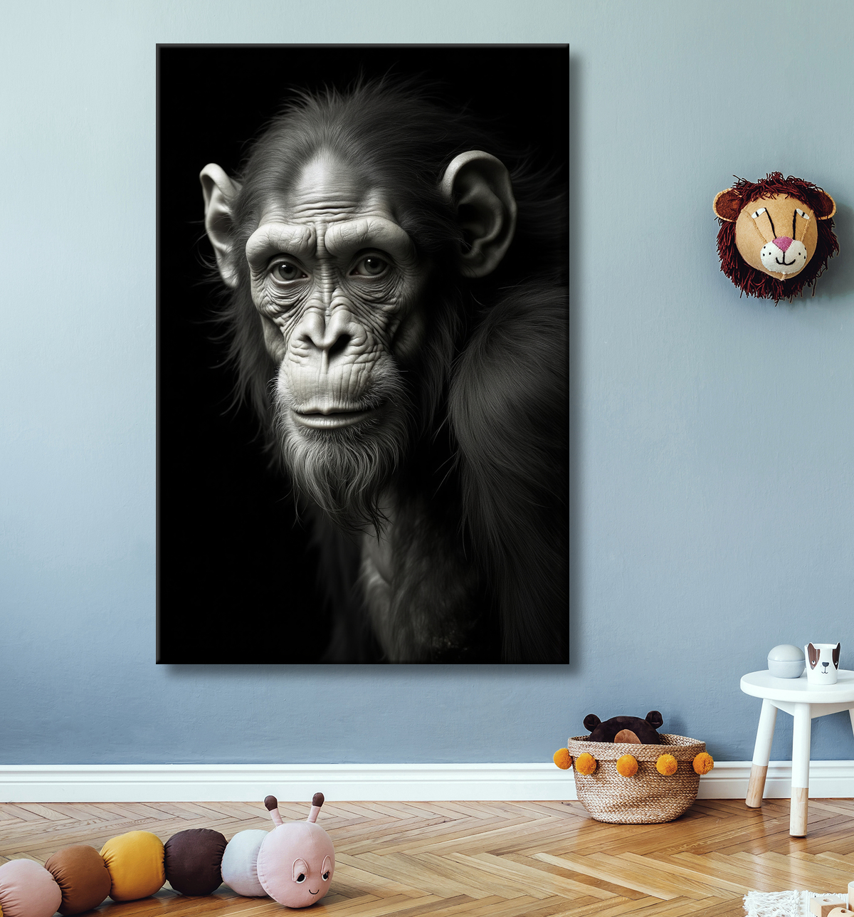Tableau singe - Portrait chimpanzé studio avec decor