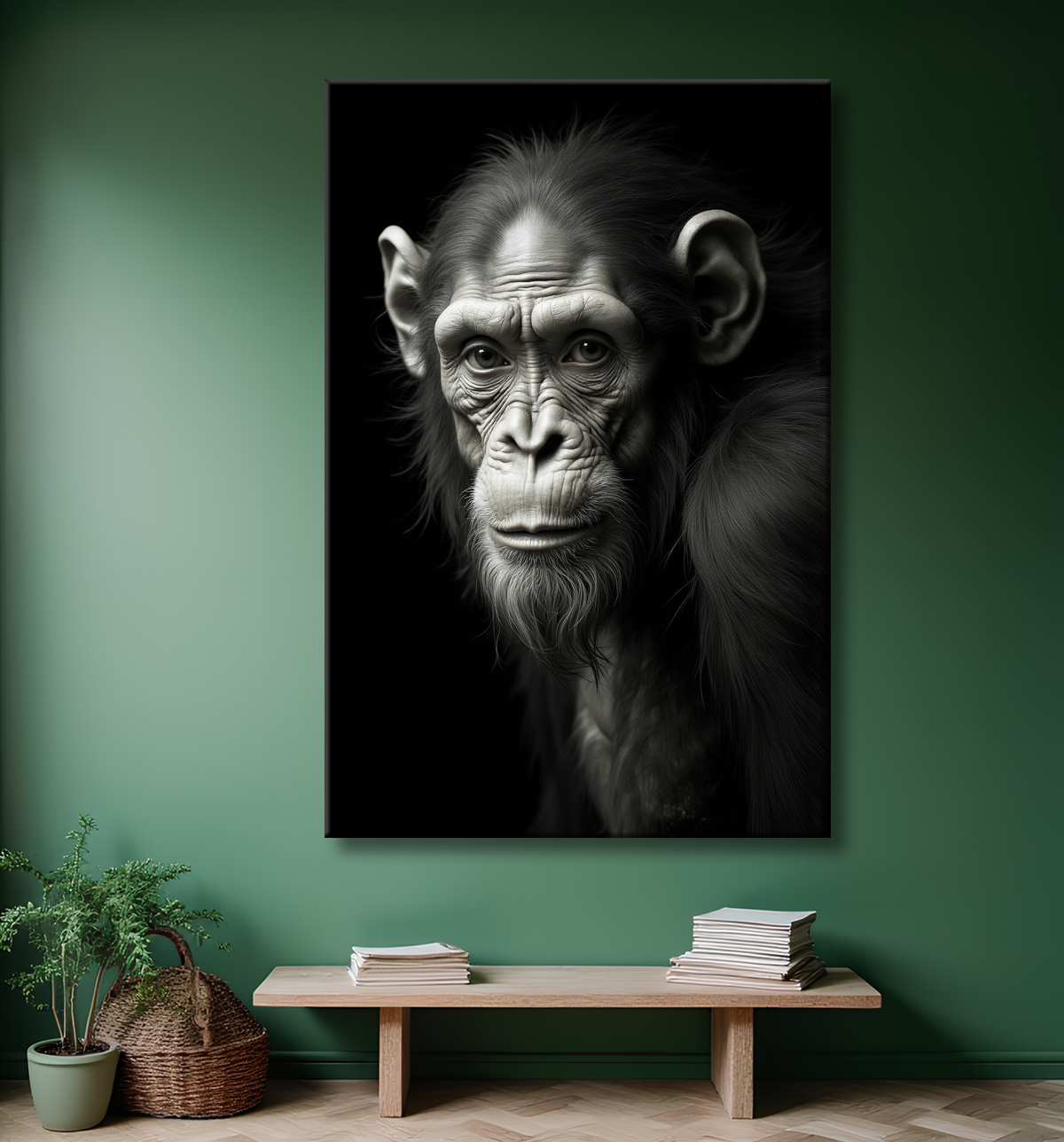 Tableau singe - Portrait chimpanzé studio avec decor