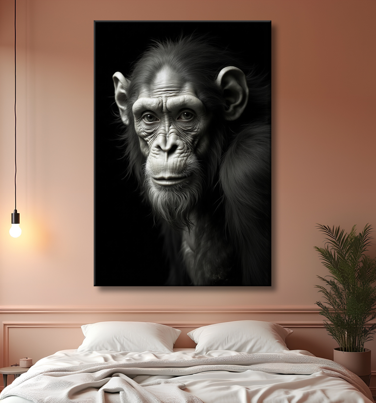 Tableau singe - Portrait chimpanzé studio avec decor