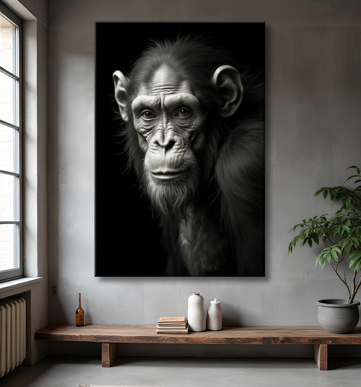 Tableau singe - Portrait chimpanzé studio avec decor