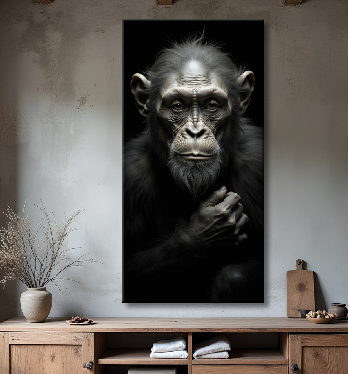 Tableau singe - Portrait chimpanzé studio avec decor