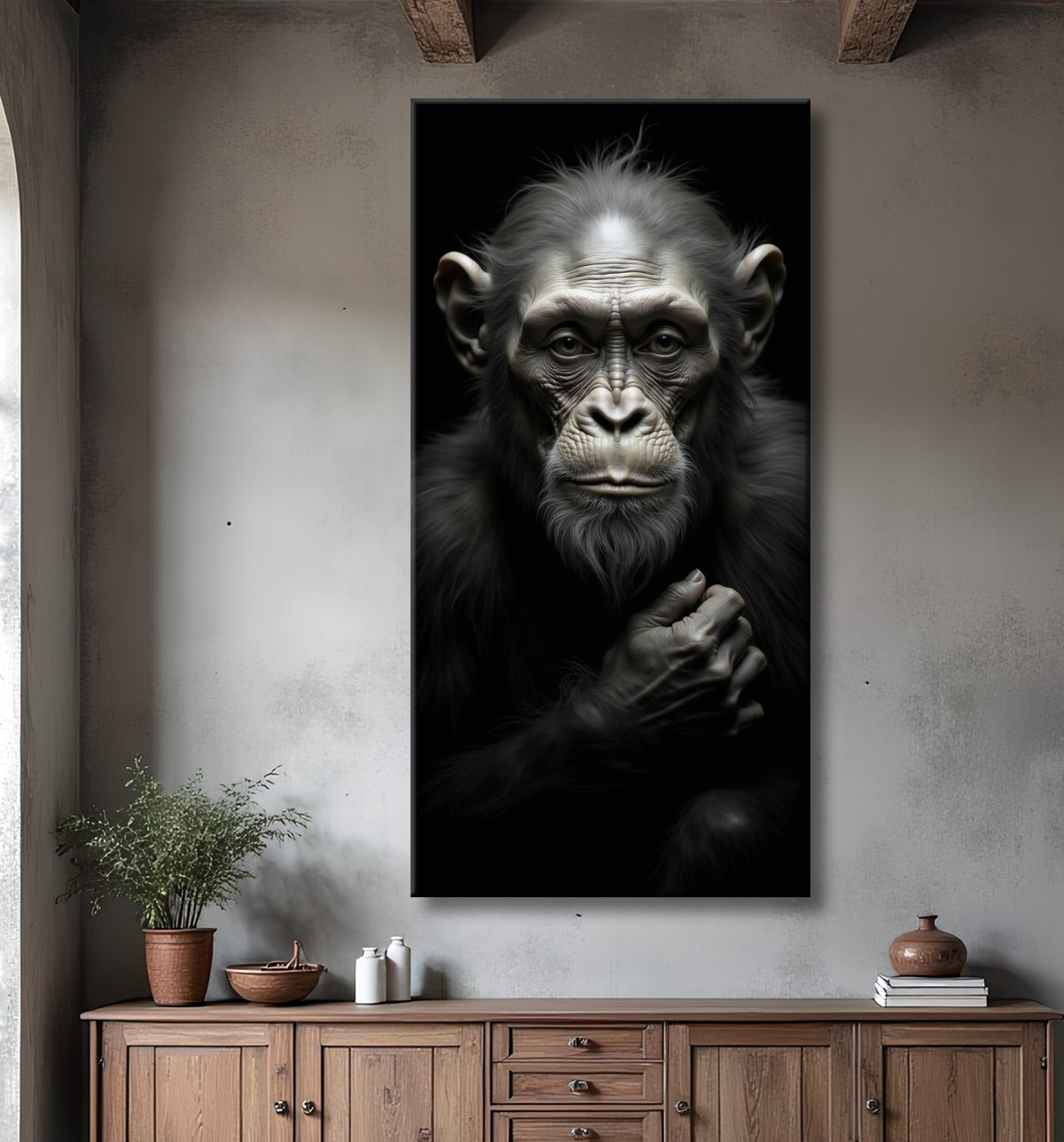 Tableau singe - Portrait chimpanzé studio avec decor