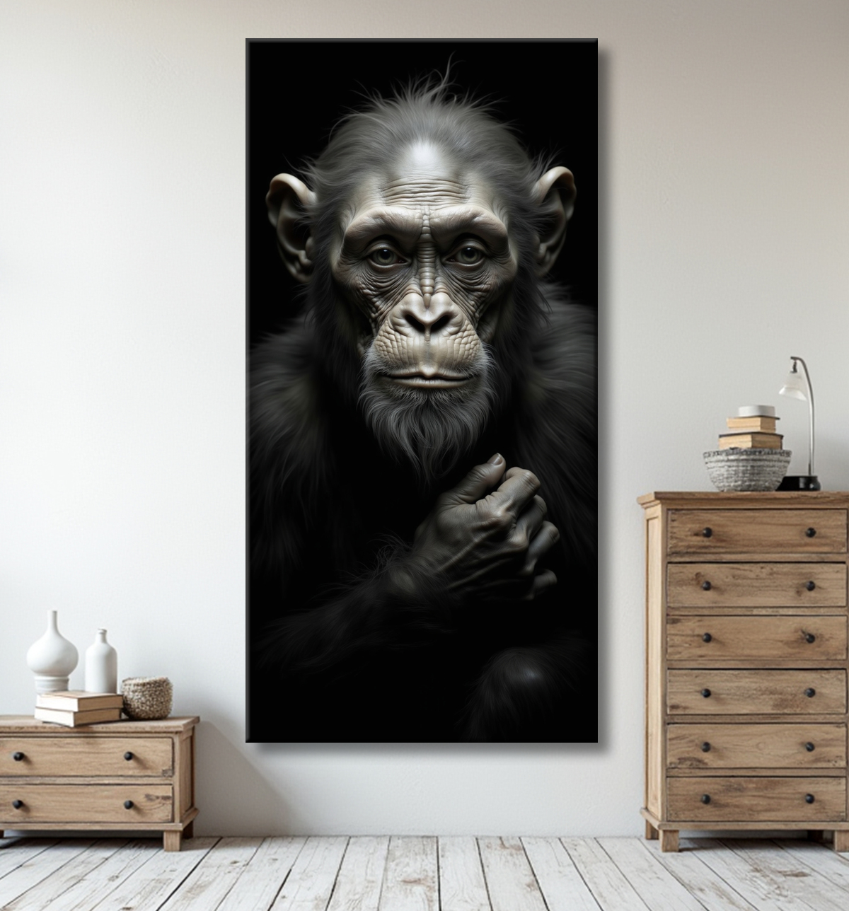 Tableau singe - Portrait chimpanzé studio avec decor