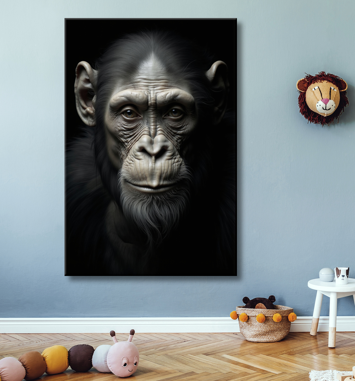Tableau singe - Portrait chimpanzé studio avec decor