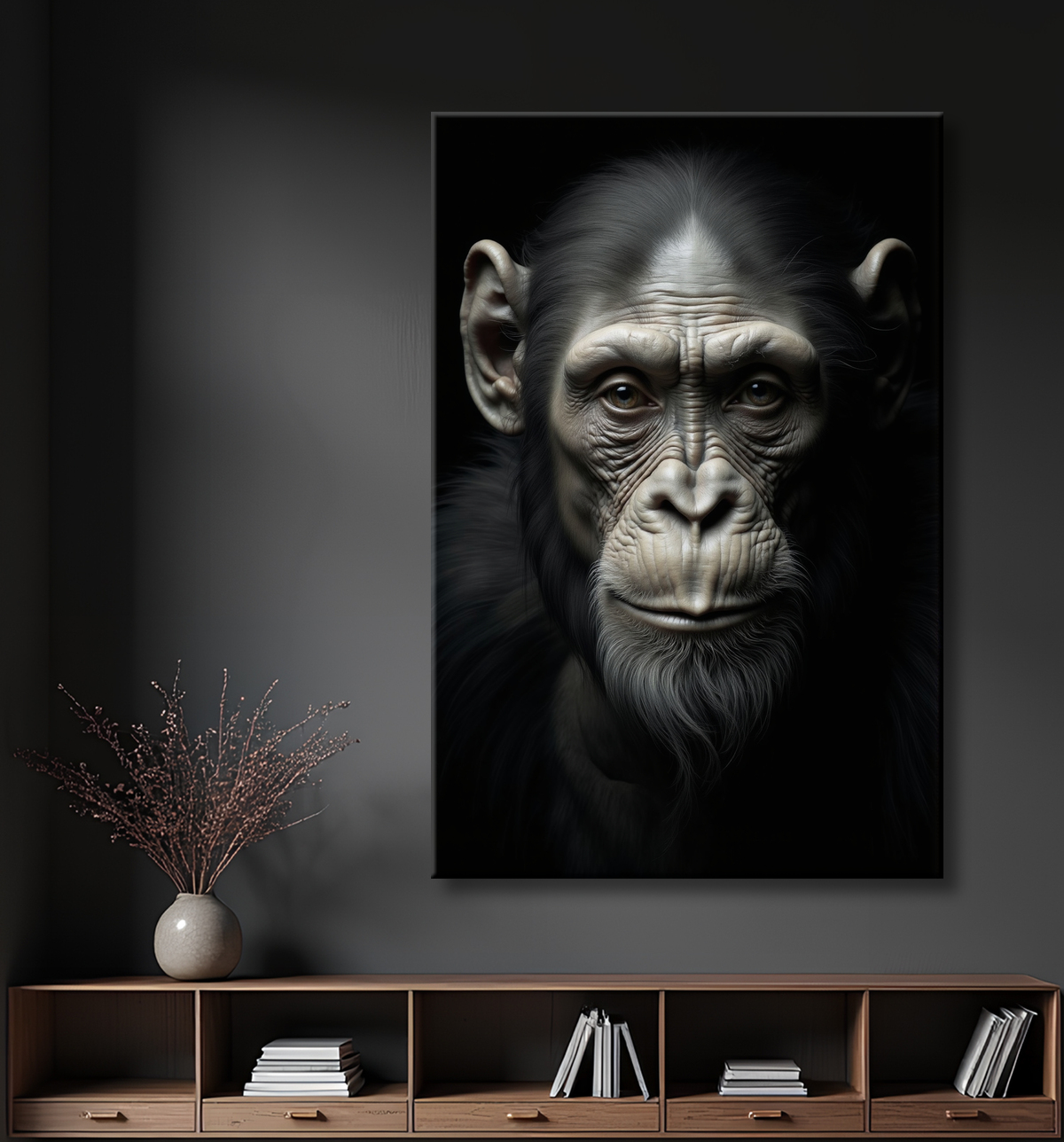 Tableau singe - Portrait chimpanzé studio avec decor