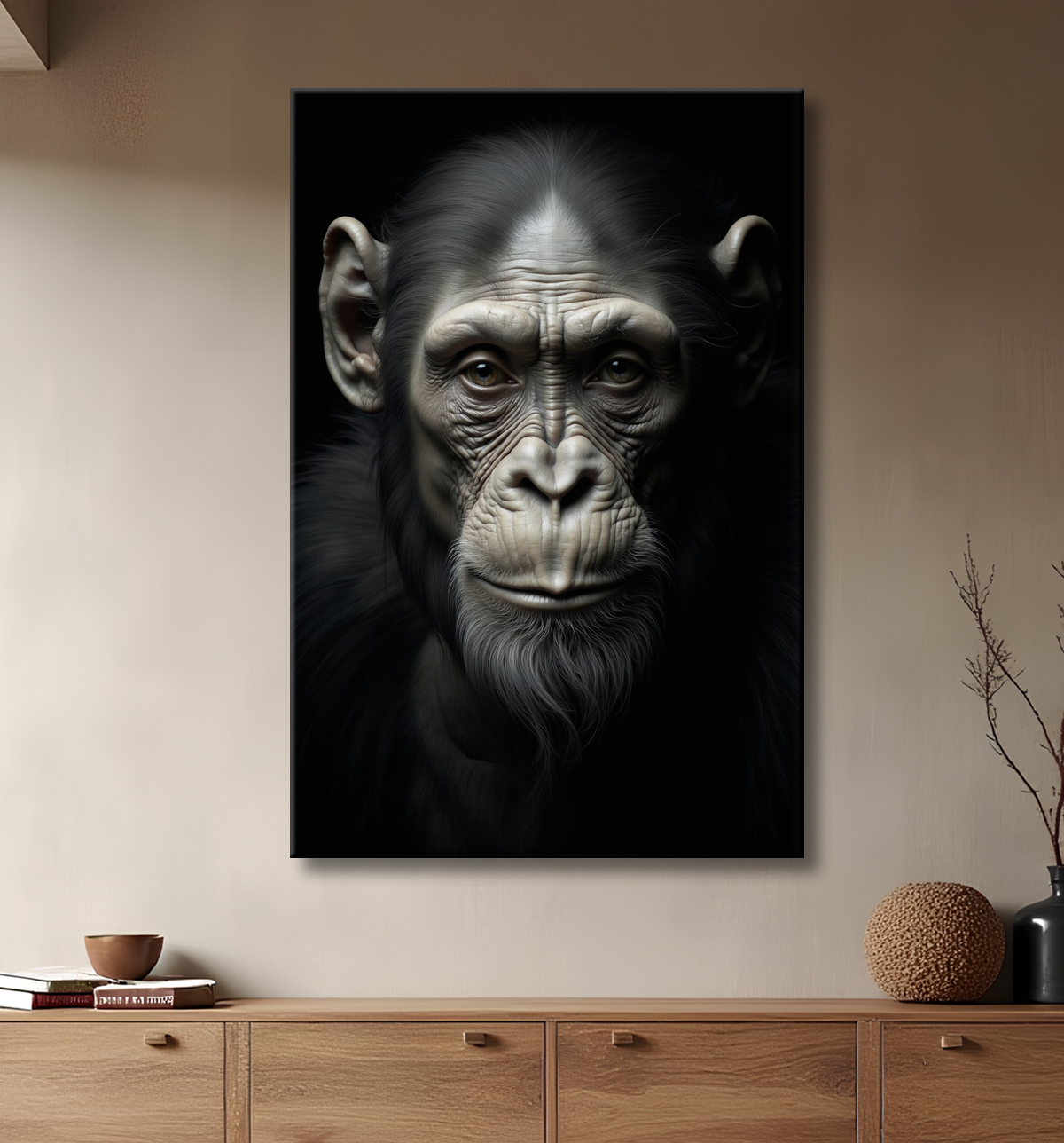 Tableau singe - Portrait chimpanzé studio avec decor