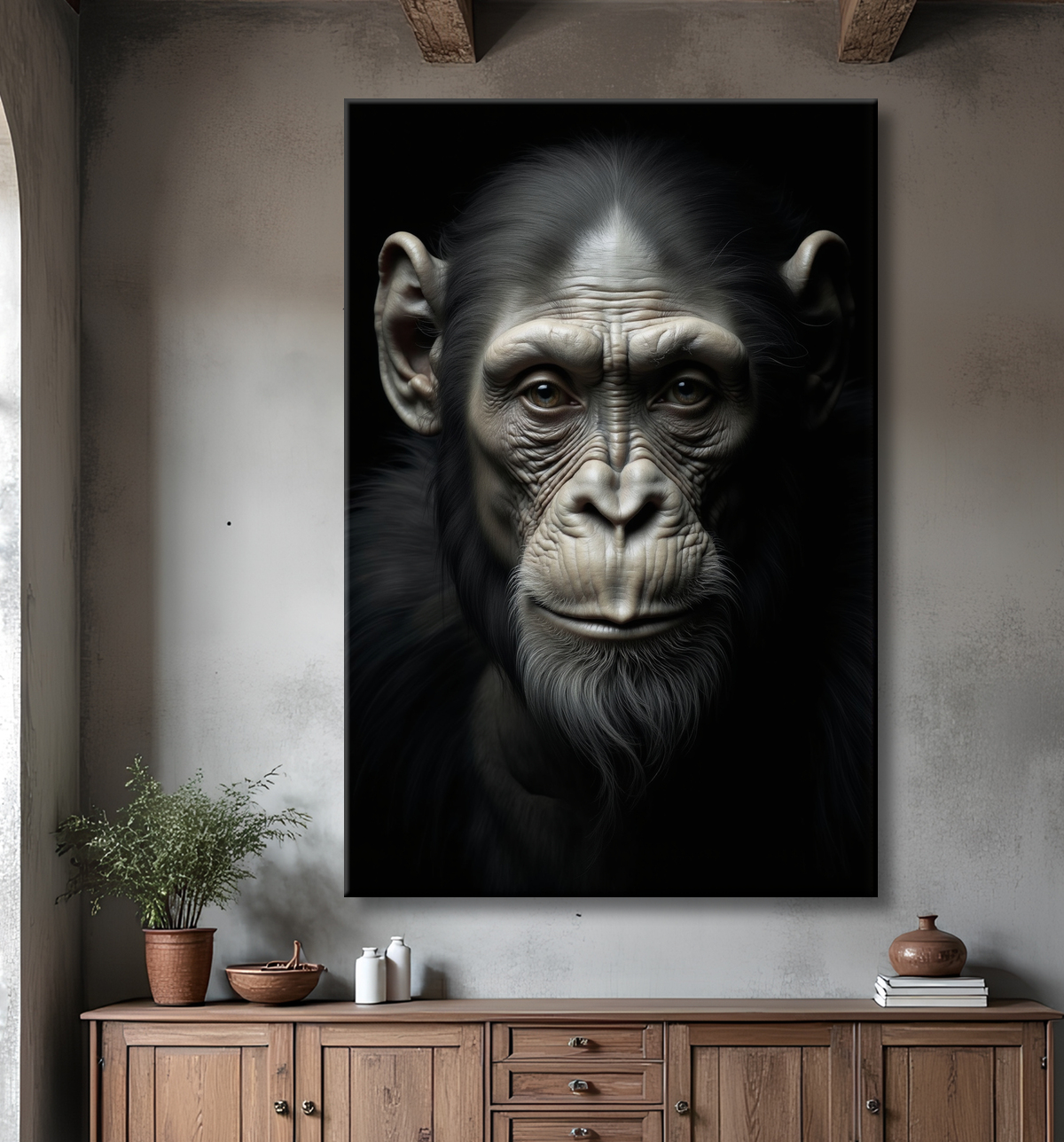 Tableau singe - Portrait chimpanzé studio avec decor