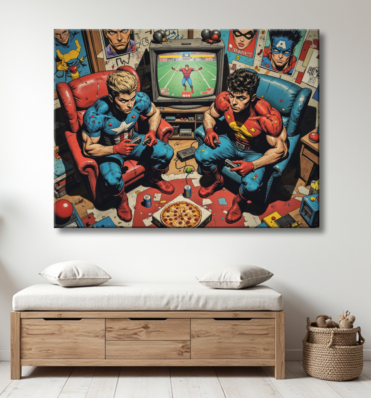 Tableau gamers super-héros ambiance geek street art avec decor