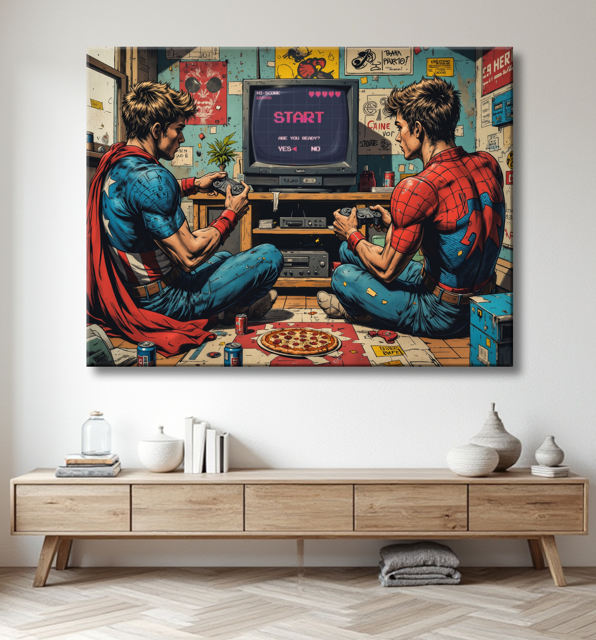 Tableau gamers super-héros ambiance geek street art avec decor