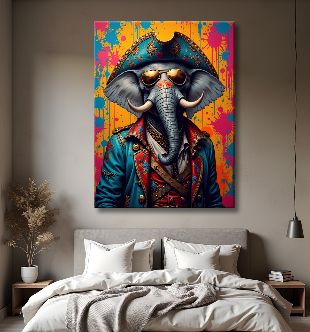 Tableau éléphant graffiti - Art mural XXL et coloré avec decor