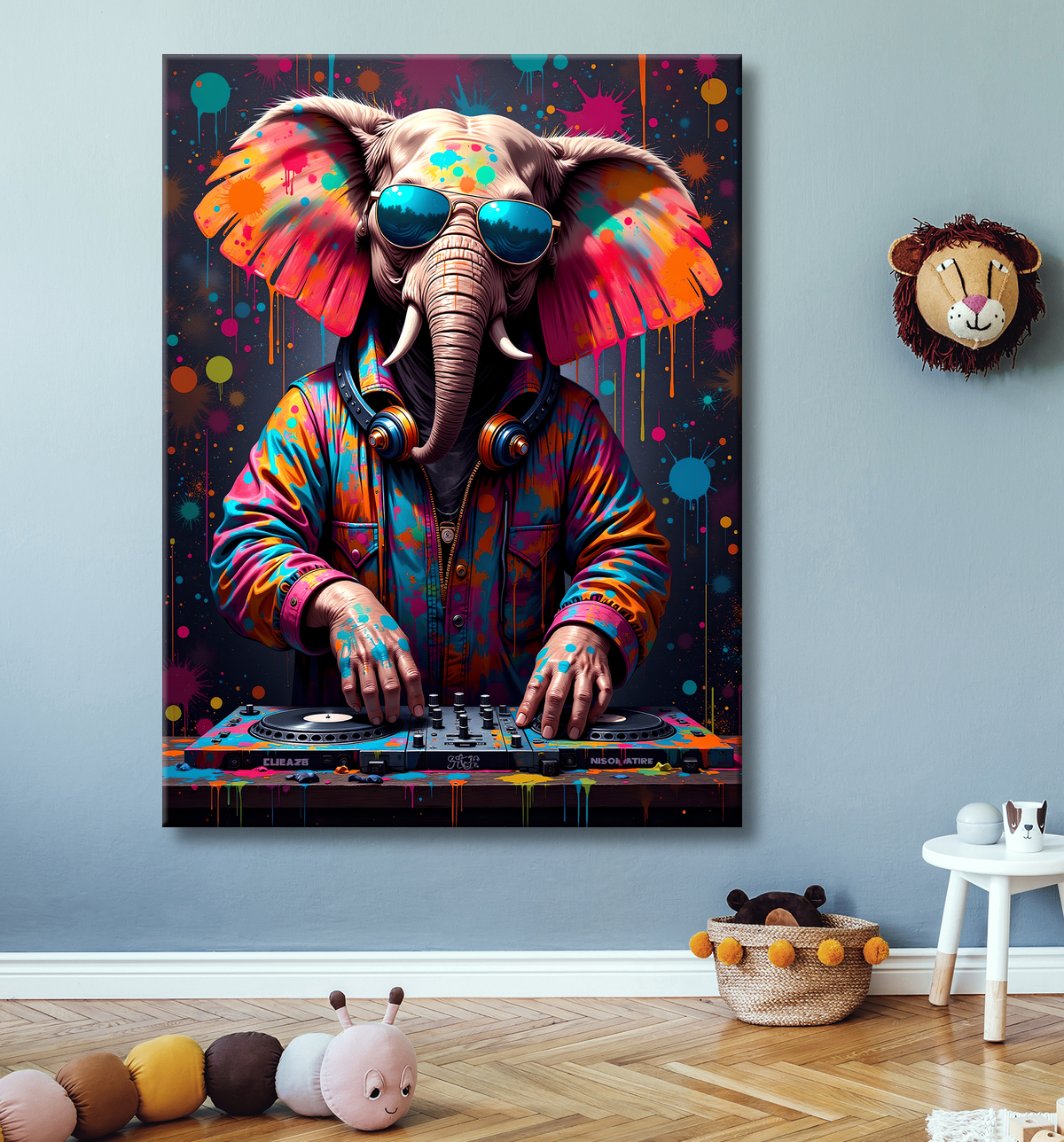 Tableau éléphant graffiti - Art mural XXL et coloré avec decor