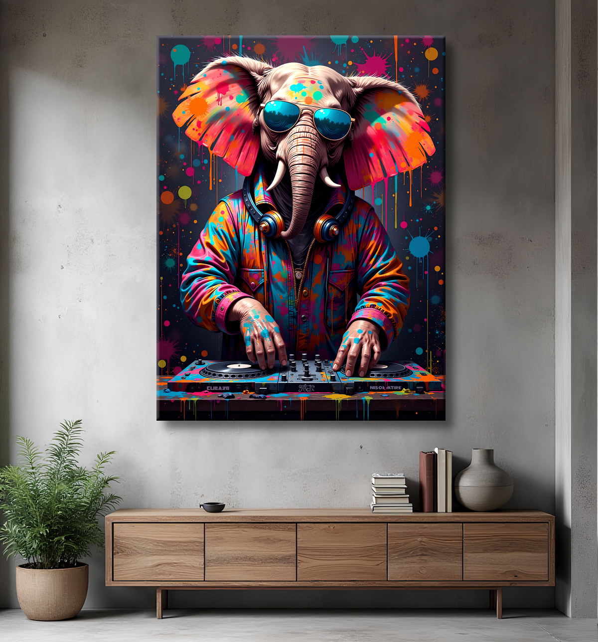 Tableau éléphant graffiti - Art mural XXL et coloré avec decor
