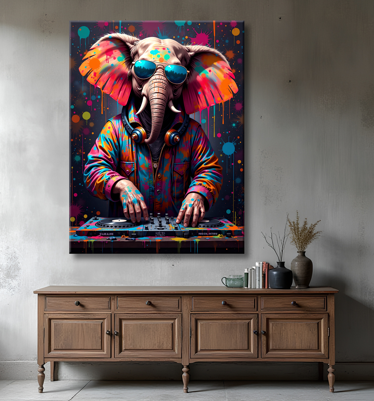Tableau éléphant graffiti - Art mural XXL et coloré avec decor