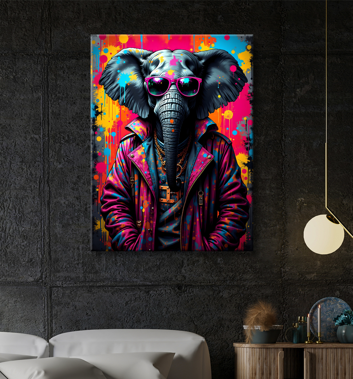 Tableau éléphant graffiti - Art mural XXL et coloré avec decor